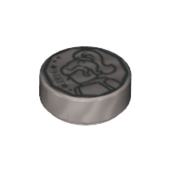 Tile, Round 1 x 1 with Female Minifigure Silhouette Head and Shoulders and '1916' in Decagon Coin Pattern