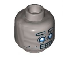 Minifigure, Head Alien with Robot Blue Eyes, Raised Eyebrows, Open Mouth Clenched Silver Teeth Pattern - Hollow Stud