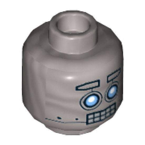 Minifigure, Head Alien with Robot Blue Eyes, Raised Eyebrows, Open Mouth Clenched Silver Teeth Pattern - Hollow Stud