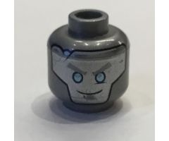 Minifigure, Head Alien with Robot Silver with Blue Eyes, Gray Eyebrows and Crack, Circles on Back Pattern - Hollow Stud
