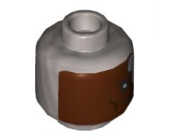 Minifigure, Head Reddish Brown Face, Cyborg Left Cover with Red Square Eye Pattern - Hollow Stud