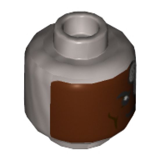 Minifigure, Head Reddish Brown Face, Cyborg Left Cover with Red Square Eye Pattern - Hollow Stud