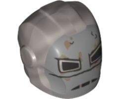 Minifigure, Headgear Helmet Armor Plates and Ear Protectors with Silver Face, Dark Tan Rust Spots, Black Eye and Mouth Holes Pattern