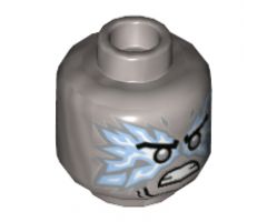 Minifigure, Head Dual Sided Black Eyebrows, Silver Eyes, Smile / Silver Pupils, Energy, Angry Pattern (Zane) - Hollow Stud