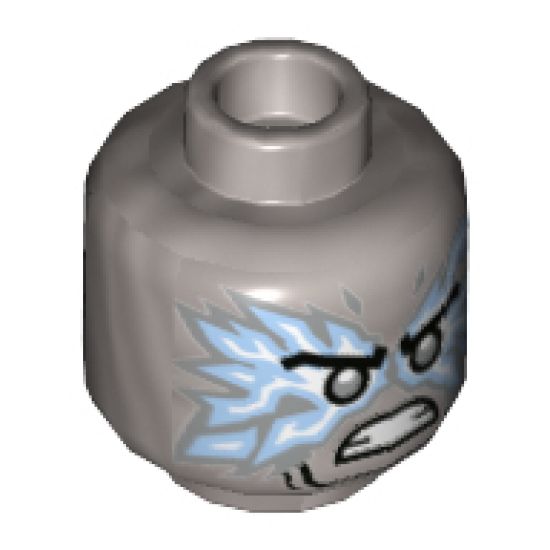 Minifigure, Head Dual Sided Black Eyebrows, Silver Eyes, Smile / Silver Pupils, Energy, Angry Pattern (Zane) - Hollow Stud