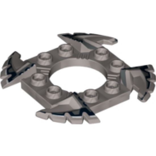 Ring 4 x 4 with 2 x 2 Hole and 4 Serrated Ends with Black and White Pattern (Ninjago Spinner Crown)