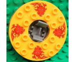 Turntable 6 x 6 Round Base Serrated with Bright Light Orange Top and Red Flames and Lion Heads Pattern (Ninjago Spinner)