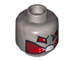 Minifigure, Head Alien with Robot Red Eyes and Mouth with Silver Panel and Black Rivet on Reverse Pattern - Hollow Stud