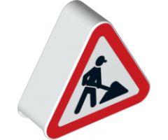 Duplo, Brick 1 x 3 x 2 Triangle Road Sign with Construction Worker Pattern