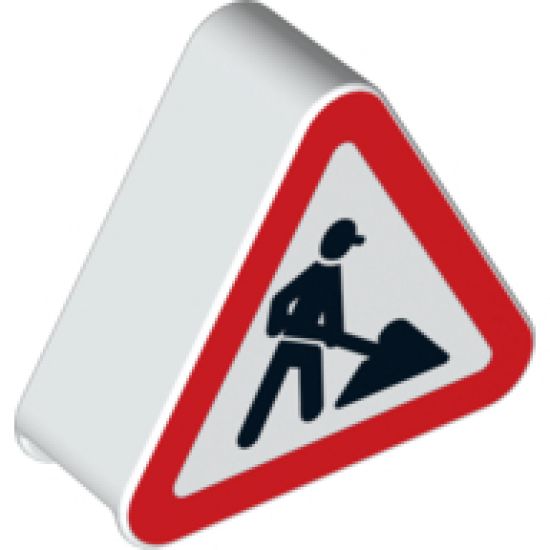 Duplo, Brick 1 x 3 x 2 Triangle Road Sign with Construction Worker Pattern