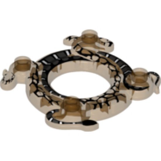 Ring 4 x 4 with 2 x 2 Hole and 2 Intertwined Snakes with Dark Bluish Gray and White Scales Pattern (Ninjago Spinner Crown)
