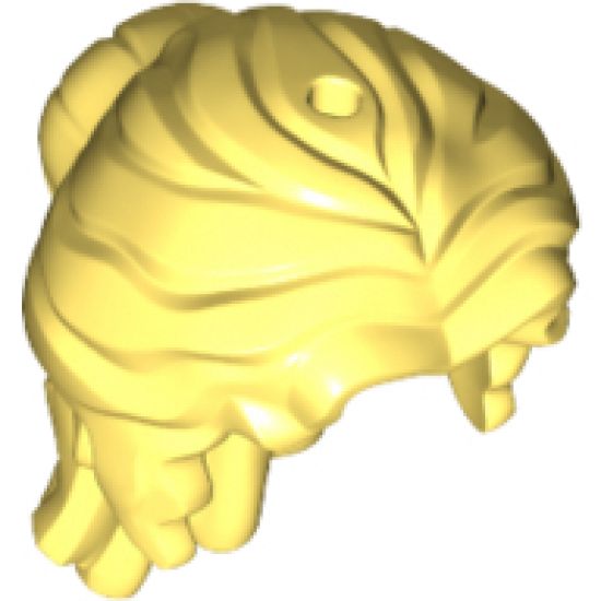 Minifigure, Hair Female Mid-Length Wavy, Pulled Back with Partial Bun, Side Bangs, Hole on Top