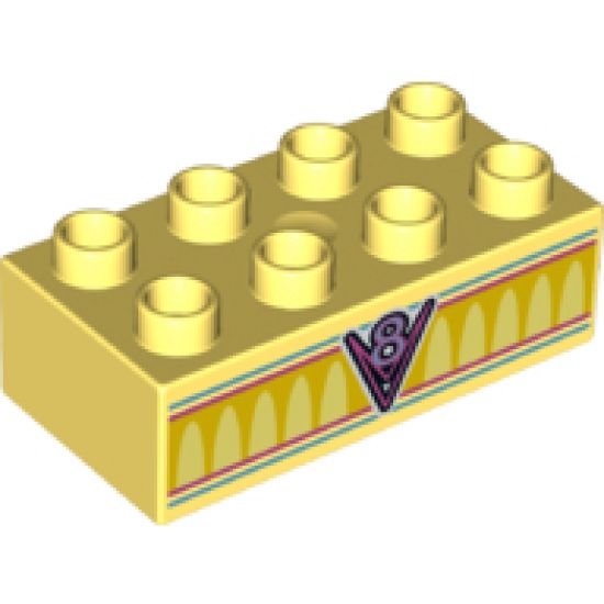 Duplo, Brick 2 x 4 with 'V8' and Bright Light Orange Arches Pattern