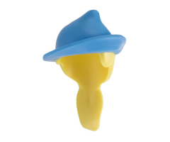 Minifigure, Hair Combo, Hair with Hat, Long Ponytail with Medium Blue Lopsided Hat and Brim Pattern