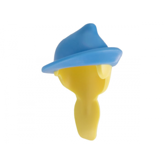 Minifigure, Hair Combo, Hair with Hat, Long Ponytail with Medium Blue Lopsided Hat and Brim Pattern