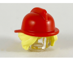 Minifigure, Hair Combo, Hair with Hat, Side Bangs and Bun with Red Fire Helmet Pattern
