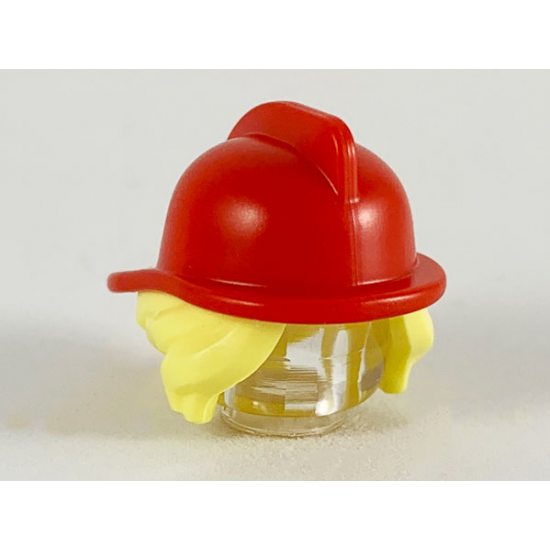 Minifigure, Hair Combo, Hair with Hat, Side Bangs and Bun with Red Fire Helmet Pattern