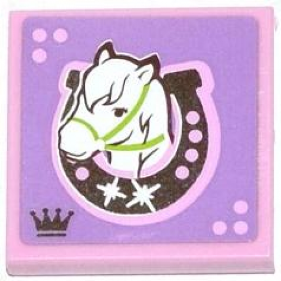 Tile 2 x 2 with Horse Head Facing Left in Horseshoe Pattern (Sticker) - Set 3185