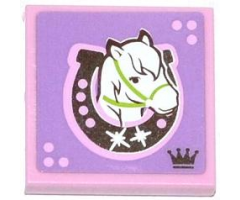 Tile 2 x 2 with Horse Head Facing Right in Horseshoe Pattern (Sticker) - Set 3185