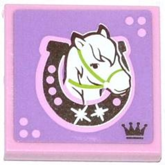 Tile 2 x 2 with Horse Head Facing Right in Horseshoe Pattern (Sticker) - Set 3185