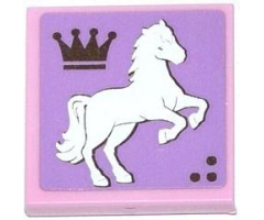 Tile 2 x 2 with Crown and White Rearing Horse Facing Right Pattern (Sticker) - Set 3185