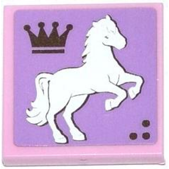 Tile 2 x 2 with Crown and White Rearing Horse Facing Right Pattern (Sticker) - Set 3185