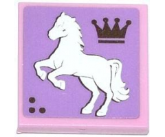 Tile 2 x 2 with Crown and White Rearing Horse Facing Left Pattern (Sticker) - Set 3185