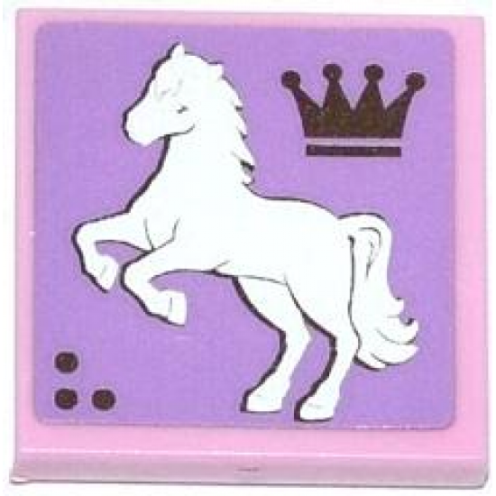 Tile 2 x 2 with Crown and White Rearing Horse Facing Left Pattern (Sticker) - Set 3185