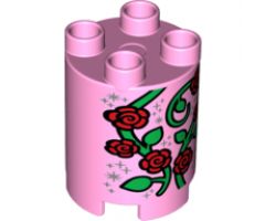 Duplo, Brick Round 2 x 2 x 2 with Red Roses, Vine and Stardust Pattern