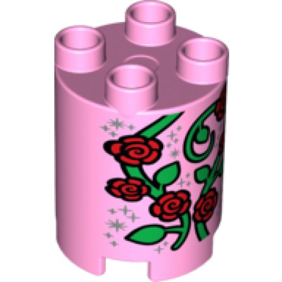 Duplo, Brick Round 2 x 2 x 2 with Red Roses, Vine and Stardust Pattern