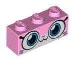 Brick 1 x 3 with Cat Face Wide Eyes, Smiling Closed Mouth, Dark Pink Hash Lines Pattern (Camouflage Unikitty)
