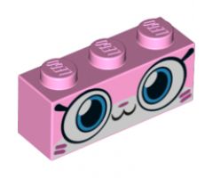 Brick 1 x 3 with Cat Face Wide Eyes, Smiling Closed Mouth, Dark Pink Hash Lines Pattern (Camouflage Unikitty)