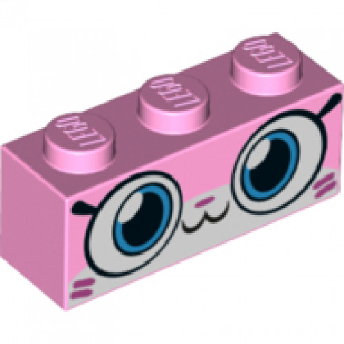 Brick 1 x 3 with Cat Face Wide Eyes, Smiling Closed Mouth, Dark Pink Hash Lines Pattern (Camouflage Unikitty)