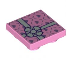 Tile, Modified 2 x 2 Inverted with Gift Wrap White Bow and Small Lavender Hearts Pattern