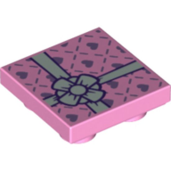 Tile, Modified 2 x 2 Inverted with Gift Wrap White Bow and Small Lavender Hearts Pattern