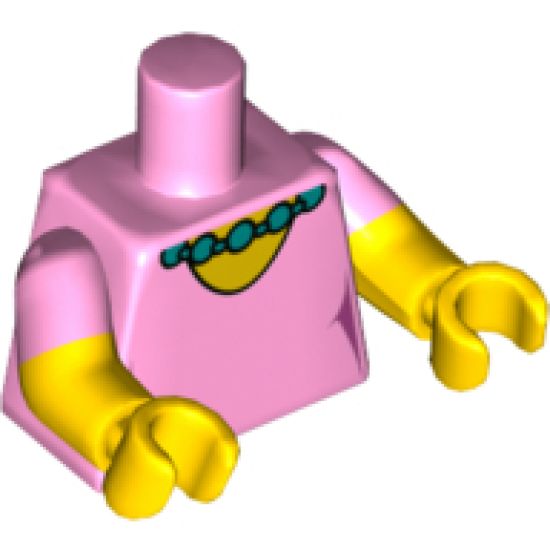 Torso Simpsons Dress with Round Neckline and Dark Turquoise Necklace Pattern / Yellow Arms with Bright Pink Short Sleeves Pattern / Yellow Hands