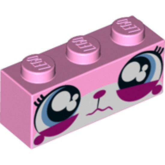 Brick 1 x 3 with Cat Face Wide Eyes Watering (Sad Unikitty) Pattern
