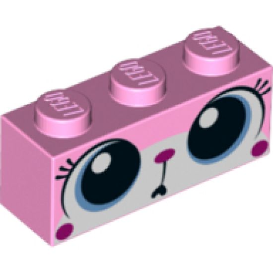 Brick 1 x 3 with Cat Face Wide Eyes Puzzled (Unikitty) Pattern