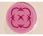 Tile, Round 2 x 2 with Bottom Stud Holder with Cushion with Magenta Trim and Button on Bright Pink Background Pattern (Sticker) - Set 41119