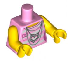 Torso Female Outline Shirt with White Stripes, Silver Chains and Heart Necklace without Back Print Pattern / Yellow Arms / Yellow Hands