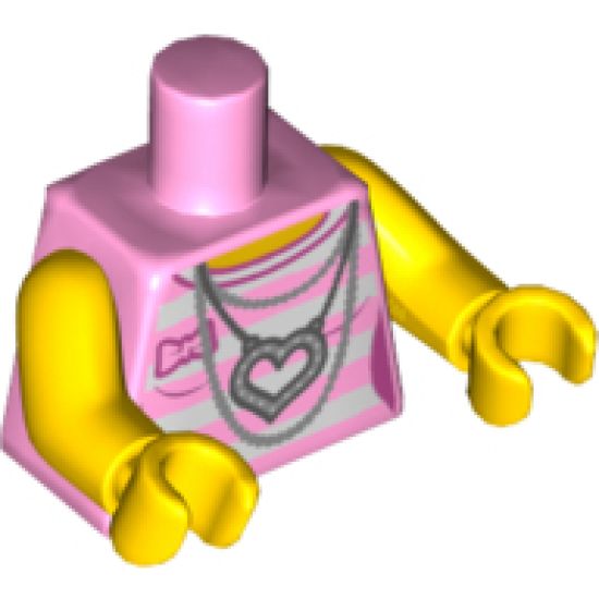 Torso Female Outline Shirt with White Stripes, Silver Chains and Heart Necklace without Back Print Pattern / Yellow Arms / Yellow Hands