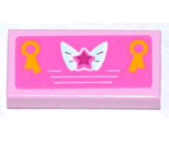 Tile 1 x 2 with Magenta Star on Butterfly Wings and 2 Yellow Award Ribbons Pattern (Sticker) - Set 3063