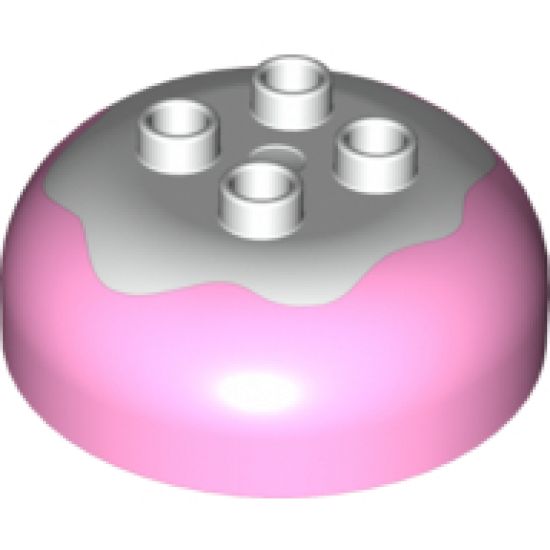Duplo, Brick Round 4 x 4 Dome Top with 2 x 2 Studs and Marbled White Pattern
