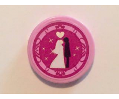 Tile, Round 2 x 2 with Bride and Groom and Silver Heart on Magenta Background Pattern (Sticker) - Set 41058