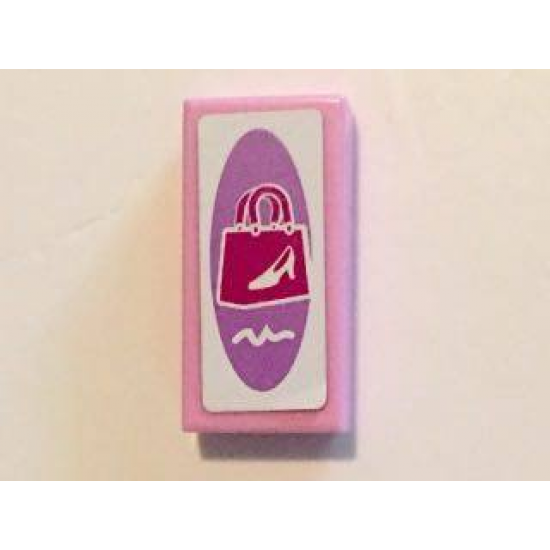 Tile 1 x 2 with Magenta Shopping Bag with White Shoe on Medium Lavender and White Background Pattern (Sticker) - Set 41058