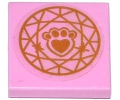 Tile 2 x 2 with Gold Paw Print with Heart and Circular Geometric Pattern (Sticker) - Set 41142