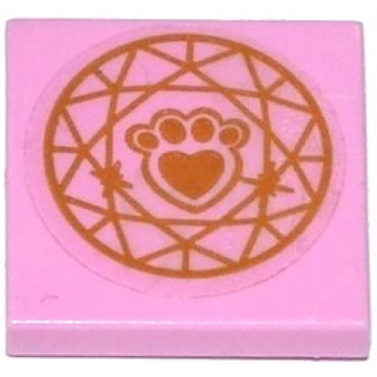 Tile 2 x 2 with Gold Paw Print with Heart and Circular Geometric Pattern (Sticker) - Set 41142