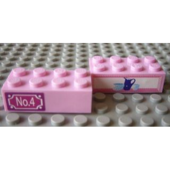 Brick 2 x 4 with 'No.4' and Jug and Bowls Pattern (Stickers) - Set 7586