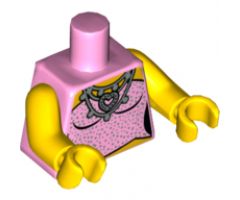 Torso Female Strapless Top with Silver Sparkles, Heart Necklace Pattern / Yellow Arms / Yellow Hands