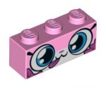 Brick 1 x 3 with Cat Face Wide Eyes, Closed Mouth with Tongue Sticking Out, Dark Pink Splotches Pattern (Dessert Unikitty)